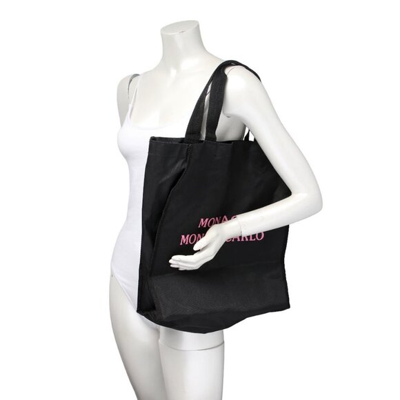 Monte Carlo Nylon Tote Bag Vacation Shoulder Bag Black Pink - Picture 6 of 6